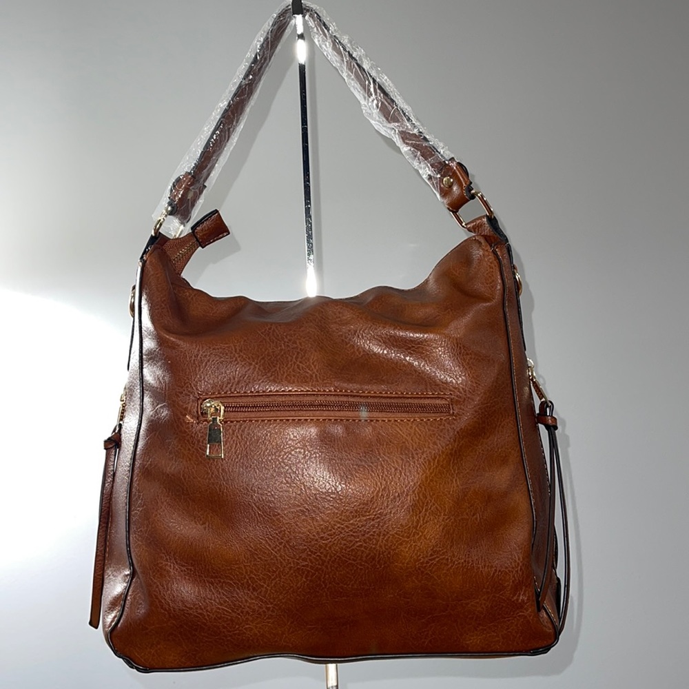 NWOT Orange brown/tan faux leather tote satchel purse shoulder bag